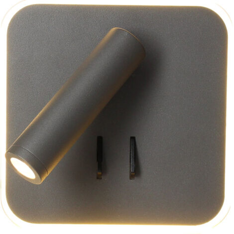 Applique tête de lit carrée + liseuse JAZZ - 14W - 980lm - 2700K Anthracite (1/4)