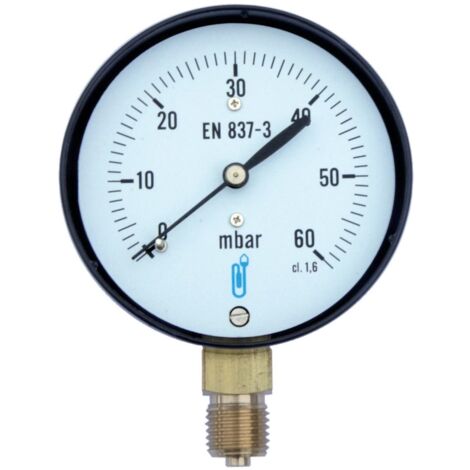 Distrilabo – Manomètre chauffage central – Plage de mesure 0 à 600 mbars – Raccord vertical 8x13 mm – Cadran Ø63 mm – Précision 1.6 - 600mbars