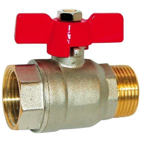 VANNE À SPHÈRE LAITON TITRÉ BÂTIMENT+ MÂLE/FEMELLE MANETTE PAPILLON ALU ROUGE Ø1/2'' SFERACO