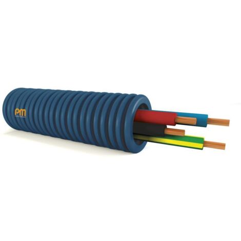 Gaine électrique préfilée ICT Ø20 – 4x1.5² – Couronne 100m – Couleurs bleu, rouge, noir, vert/jaune – Pour installations électriques – Pm Plastic Materials (1/4)