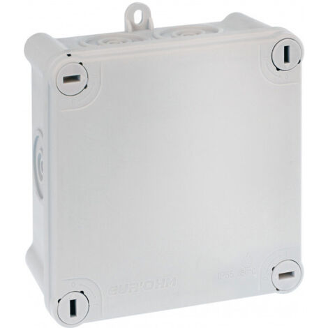 Eur Ohm – Boîte de dérivation étanche IP55 105x105x55mm – 7 entrées – Résistante aux chocs IK07 – Pour chantiers humides et espaces confinés (1/6)
