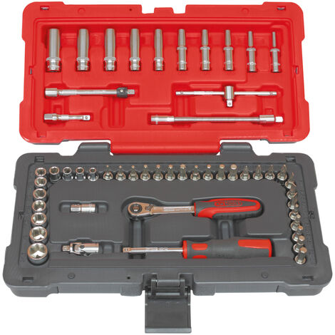 Ks Tools – Coffret cliquet et douilles 1/4'' – 52 pièces – Bi-matière avec coins renforcés – Finition chromée satinée – Pour espaces confinés (1/2)