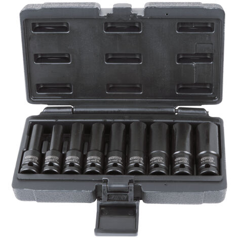 Ks Tools – Jeu de 9 douilles à chocs TORX® 1/2'' E10-E11-E12-E14-E16-E18-E20-E24 – Acier Chrome Molybdène – Version longue pour accès facilité