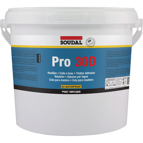 Soudal – Colle à bois blanche résistante à l'eau 5kg – Pour menuiserie et assemblage – Seau à bec verseur pour application précise - PRO 30 D