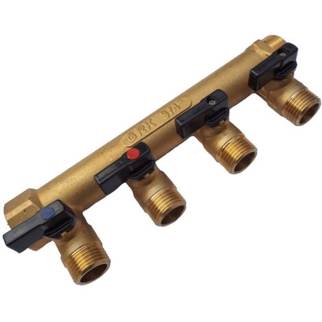 Guareski – Collecteur MF 3/4 – 5 départs 1/2" – Entraxe 50 mm – Pour eau sanitaire jusqu'à 90°C – Portée de joint G 1/2" mâle
