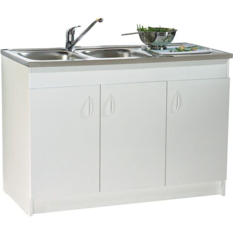 Aquarine – Meuble sous évier 1400x600 3 portes – Mélaminé blanc – Compatible avec éviers standards – Montage facile par vis autotourillonnantes