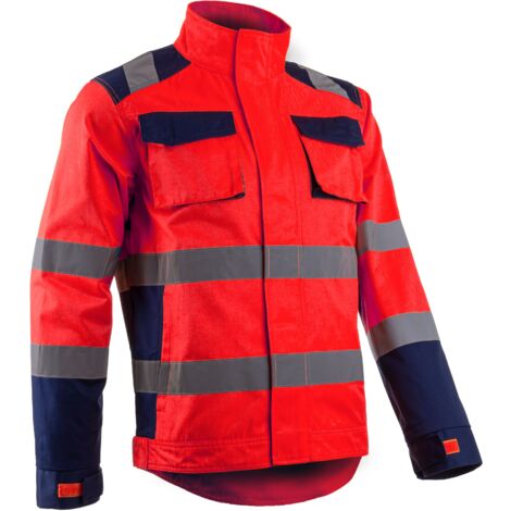 Coverguard – Veste de travail haute visibilité rouge fluo L – Col haut pour protection – Matériaux stretch et coton – Norme EN ISO 20471 Classe 2 (1/3)