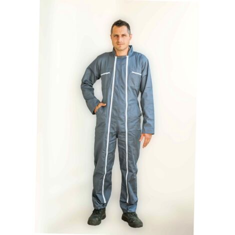 Combinaison de protection gris XL – Tissu sergé 65% polyester 35% coton – Double zip pour habillage rapide – Coutures doubles durables