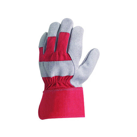 Lot de 12 paires de gants Manutention docker croûte vachette - toile rouge Taille 10 (1/7)