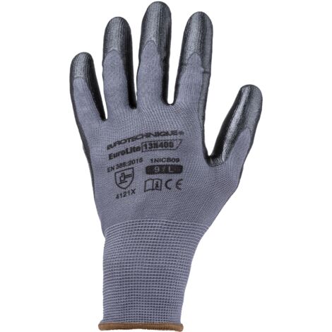 Lot de 10 paires de gants Manutention EUROLITE 13N400 nitrile noir Taille 10