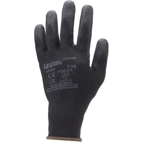 Lot de 10 paires de gants Manutention polyester noir - paume endPU noir Taille 10
