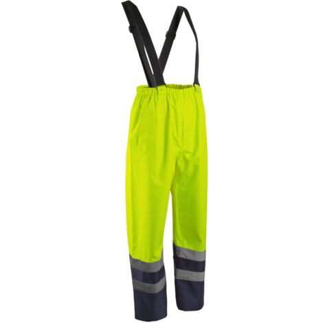 Pantalon de pluie à bretelle haute visibilité HYDRA - Jaune HV/Marine S - FR (38/40) (1/3)