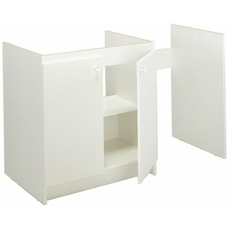 Moderna – Meuble sous vasque blanc en mélaminé 600x920x140mm – 2 portes avec étagère – Compatible lave-vaisselle – Poignées en aluminium brossé