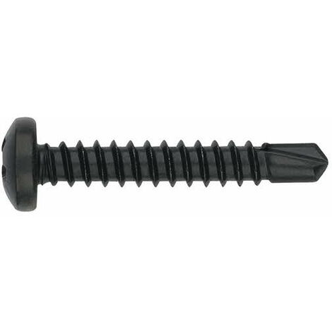 Vis auto-perceuses filetées à tôle et PVC - Tête bombée - Empreinte Phillips - Zinguée Noire 3,5 x 16 - Boite de 1000
