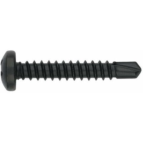 Vis auto-perceuses filetées à tôle et PVC - Tête bombée - Empreinte Phillips - Zinguée Noire 4,2 x 25 - Boite de 500