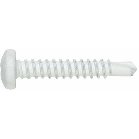 Index – Vis à tôle autoperceuses zinguées blanches 3,5 x 9,5 mm – Tête bombée PH – Boîte de 1000 unités pour fixation PVC