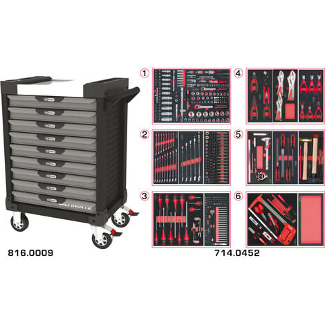 Servantes ULTIMATE 9 tiroirs équipées de 455 outils Grise et noire