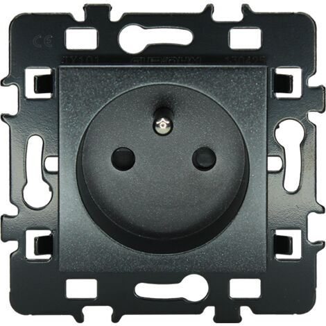 Eur Ohm – Prise électrique murale 2P+T 16A anthracite – Connexion automatique – Pour espaces intérieurs – Compatible avec plaque double