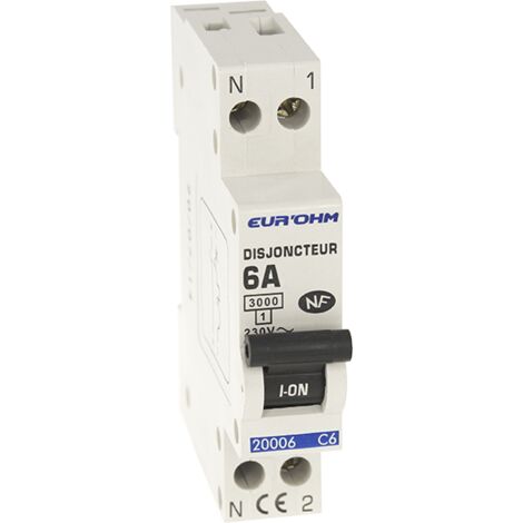 Eur Ohm – Disjoncteur unipolaire 6A courbe C – Capacité de coupure 3kA – Connexion vis haut/bas – IP20 IK02 pour environnements domestiques - BAS 3 KA