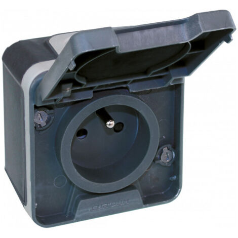 Eur Ohm – Prise de courant 2P+T 16A saillie IP55 – Résistante aux UV – Protection IP55 contre l'eau et la poussière – Pour installations extérieures (1/4)