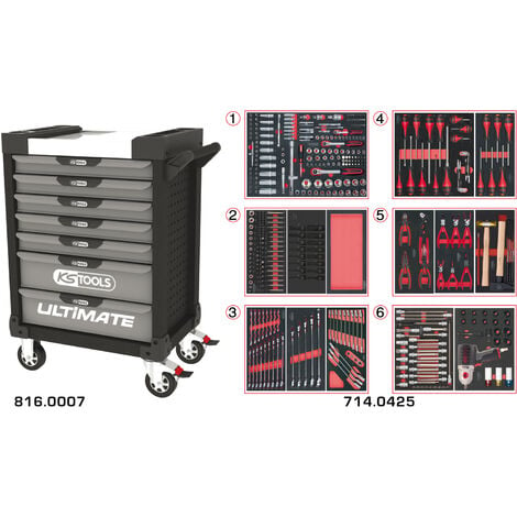 KS Tools - Coffre à outils ULTIMATE équipé - 3 tiroirs et plateau