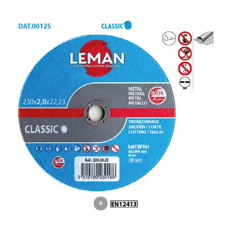 Disque à tronçonner plat métal fin Inox Classic ø 230 Alésage 22,23 Ep. 2mm