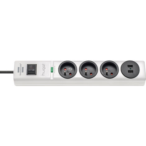 Brennenstuhl – Multiprise 3 prises avec parasurtenseur et ports USB – Câble 2m H05VV-F 3G1,5 – Protection jusqu'à 19 500 A