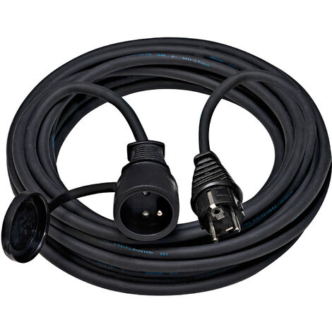 Rallonge électrique prolongateur PRO avec prise à clapet - IP44 Noir 10m - H07RN-F 3G2,5