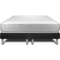 Base tapizada negro + Colchón con espuma viscoelástica 2x90x200