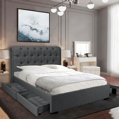 Bett CHELSEA 160x200 + 4 Schubladen + Bettkasten / Dunkelgrau/ 218x178x116cm