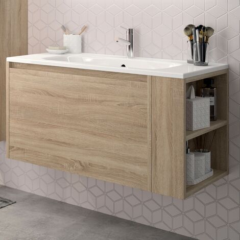 Waschtischunterschrank + Waschbecken VESNA / Eiche gebleicht/ 100x46x50