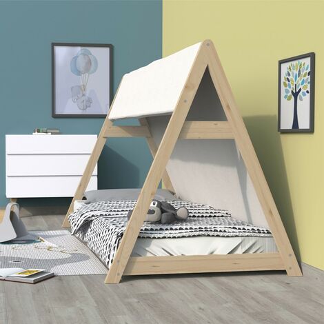 Hüttenbett TIPI 70x140 + 1 Stoff + 1 Lattenrost / Natur/ 150x84x116