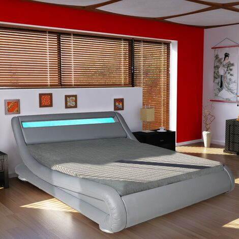 Bett WAVE 160x200 LEDS integriert + 1 Bettkasten / Grau/ 239x179x75 (1/2)