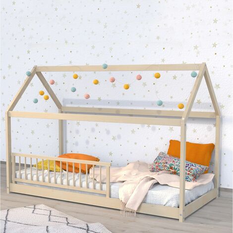 Hüttenbett PANDA 90x190 + 1 Lattenrost + Gitter /Natur/ 195x97x134