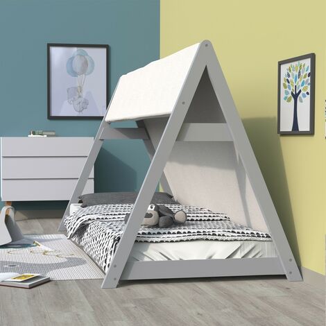 Hüttenbett TIPI 90x200 + 1 Stoff + 1 Lattenrost / Grau/ 210x131x104