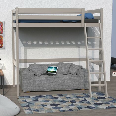 Hochbett STUDIO 90x190 + 1 Bettkasten / Grau Taupe/ 199x151x195