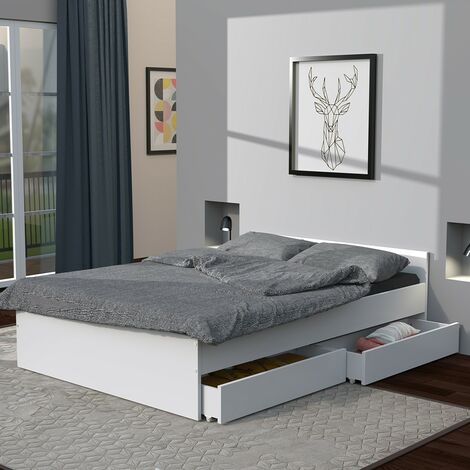 Bett KAPPA 140x190 cm + 2 Schubladen / Weiß/ 195x145x59