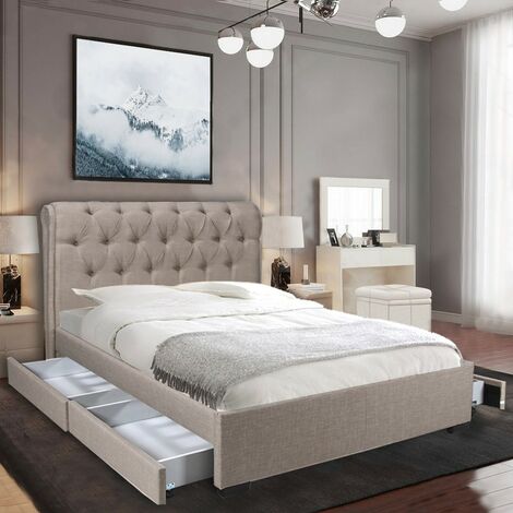 Bett CHELSEA 160x200 + 4 Schubladen + Bettkasten / Beige/ 218x178x116cm