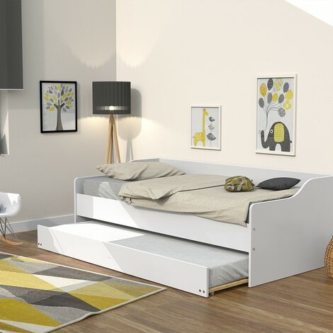 Ausziehbett SWEET 90x190 + 2 Lattenroste + 1 Bettschublade / Weiß/ 193x95x64