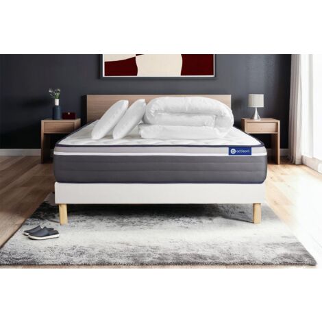 Pacchetto letto completo - Materasso 180x200cm + Box spring con doghe (kit) + 2 cuscini + Piumino - Actilatex Plus
