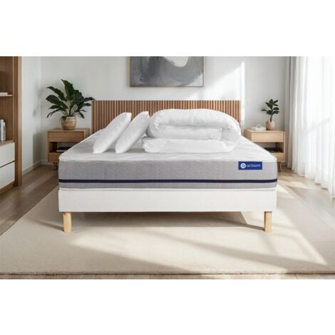 Pacchetto letto completo - Materasso 180x200cm + Box spring con doghe (kit) + 2 cuscini + Piumino - Actimemo Soft (1/5)