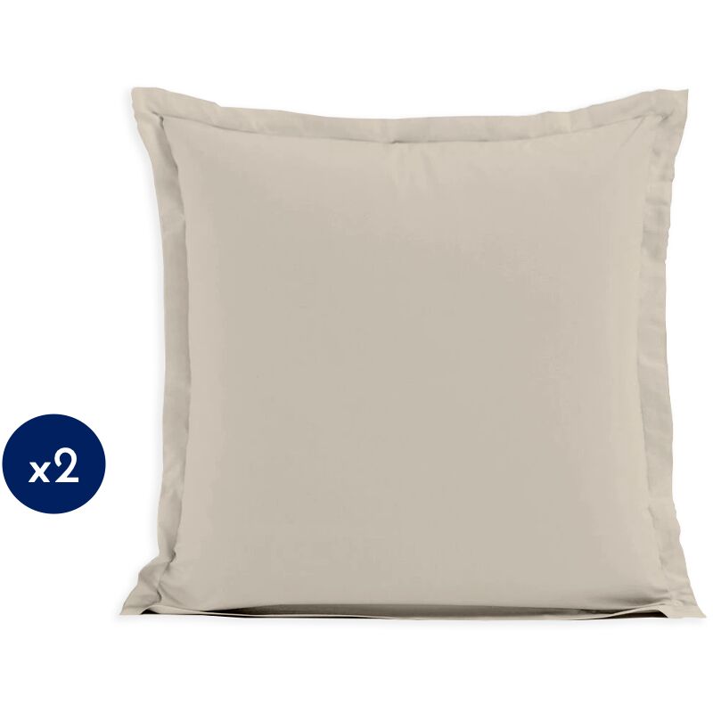 Lot de 2 taies d'oreiller carrées coton beige latte 63x63 cm