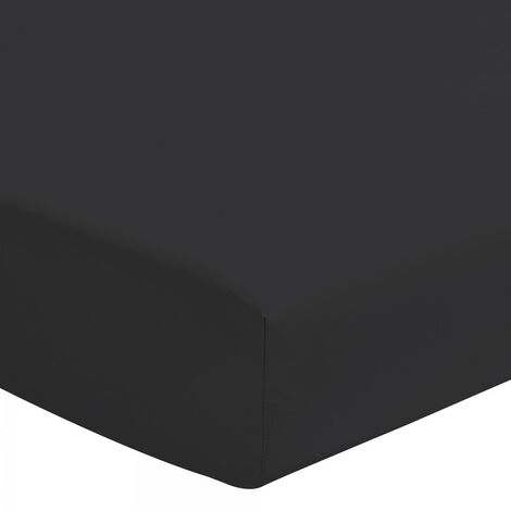 Drap housse uni coton 57 fils noir 160x200 cm bonnet 30 cm (1/4)