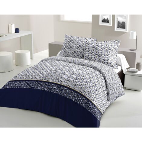 Parure de couette 3 pieces coton 57 fils bleu 220x240 cm - RAINBOW