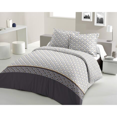 Parure de couette 3 pieces coton 57 fils gris 240x260 cm - RAINBOW