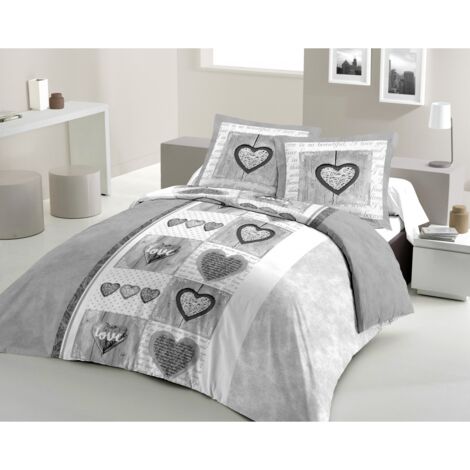 Les Tendances – Housse de couette 220x240 cm 100% coton 57 fils gris clair – 3 pièces avec 2 taies d'oreiller finition Oxford – Douceur et fraîcheur