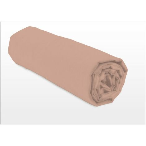 Drap housse uni coton 57 fils rose 160x200 cm bonnet 25cm