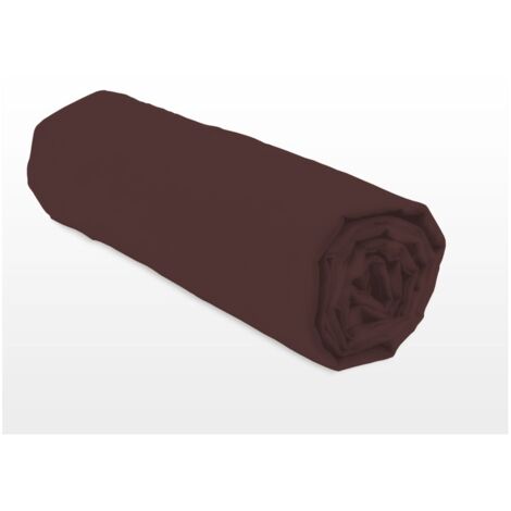 Drap housse uni coton 57 fils chocolat 140x190 cm bonnet 25cm