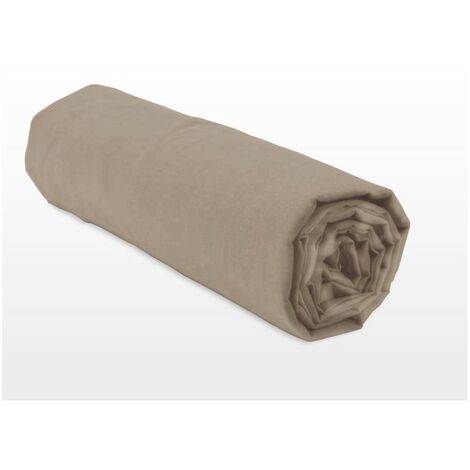 Drap housse uni coton 57 fils beige 90x190 cm bonnet 25cm