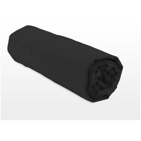Drap housse uni coton 57 fils noir 180x200 cm bonnet 25cm